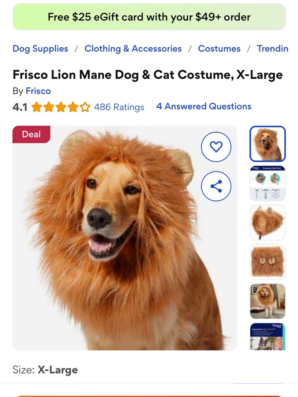 Lion Mane Costume - Orange Lion Mane for dogs